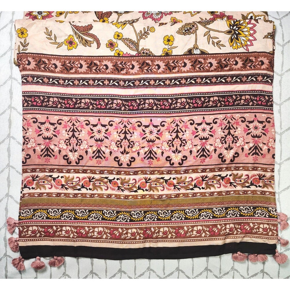 J. Jill Scarf Wrap Floral Paisley Tassels Red Pink 72x24 Boho Lightweight OS